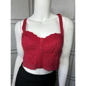 Kimchi Blue Urban Outfitters Red Eyelet Crop Top – Coquette Cherry Picnic EUC
